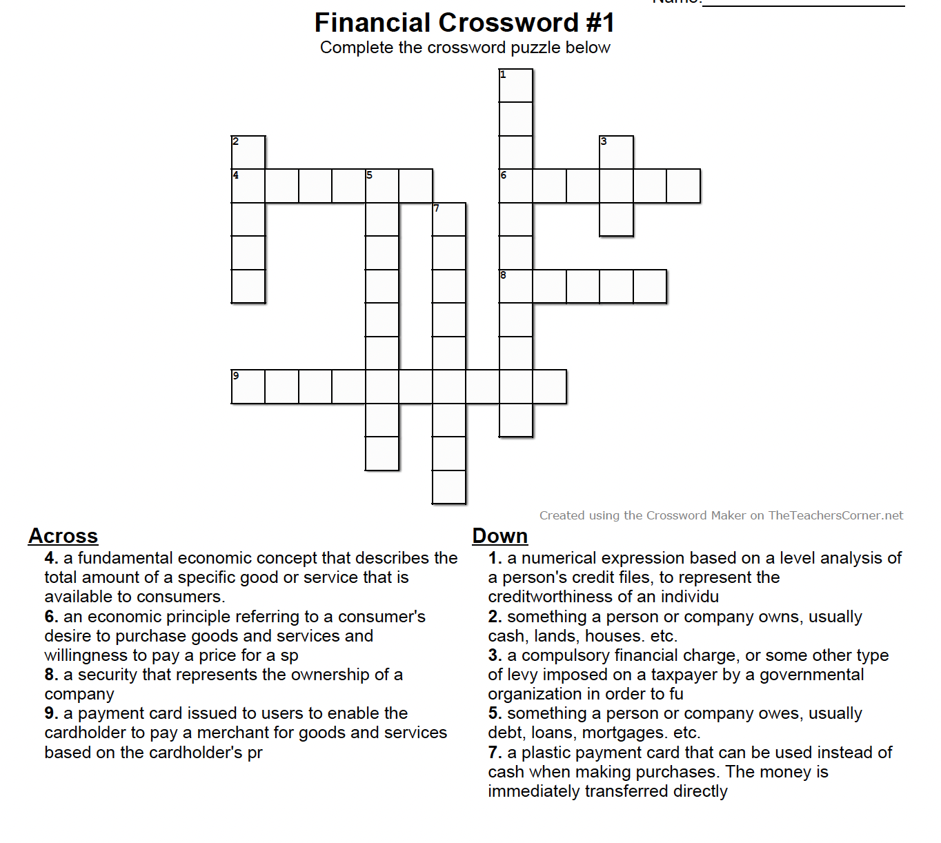 Financial Crossword Puzzle Shepherd Financial Partners